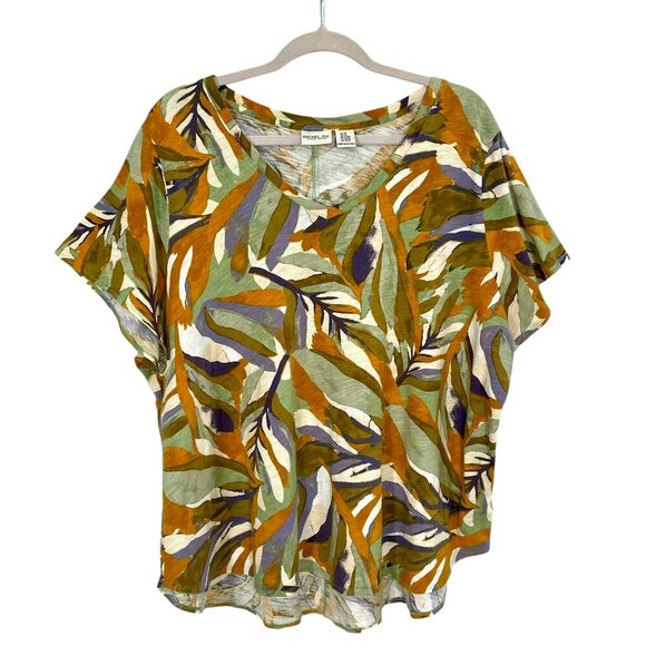 Rachel Zoe 100% Cotton Top 3X Abstract Print Multi Color V Neck Artsy Boutique - Picture 1 of 11